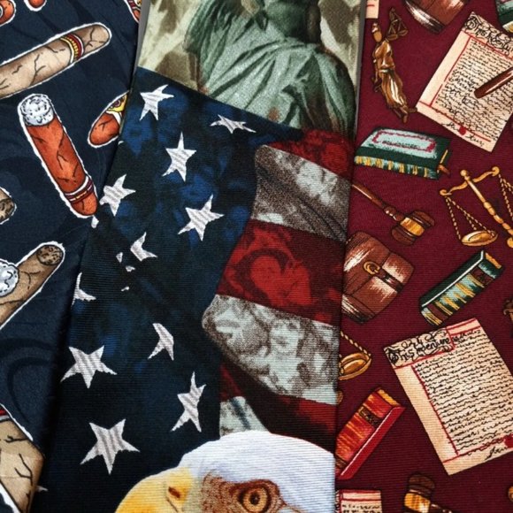 Novelty Neckties,  Set Of 3 GUC 💯 % Silk Eagle Cigar Law - Picture 5 of 10